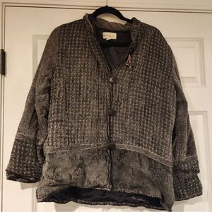 Flashback vintage Cozy gray and black button front jacket M